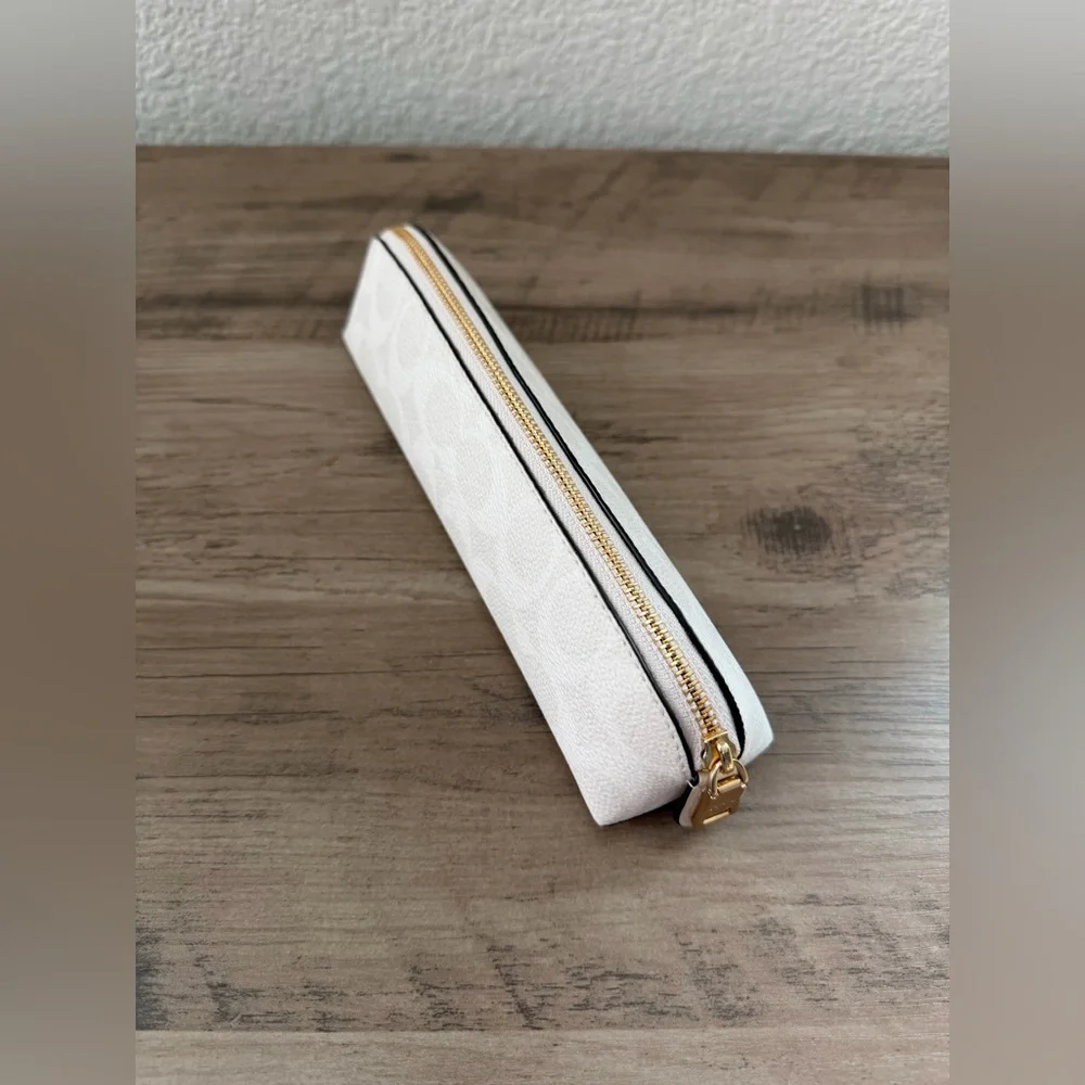 Coach White Pencil Case In Signature Canvas